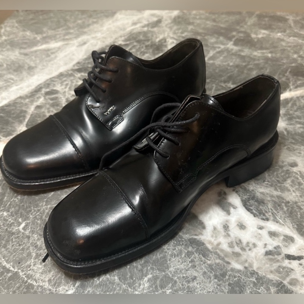 BYBLOS BLACK LEATHER DERBY SHOES MEN SIZE 10 Made In Italy
